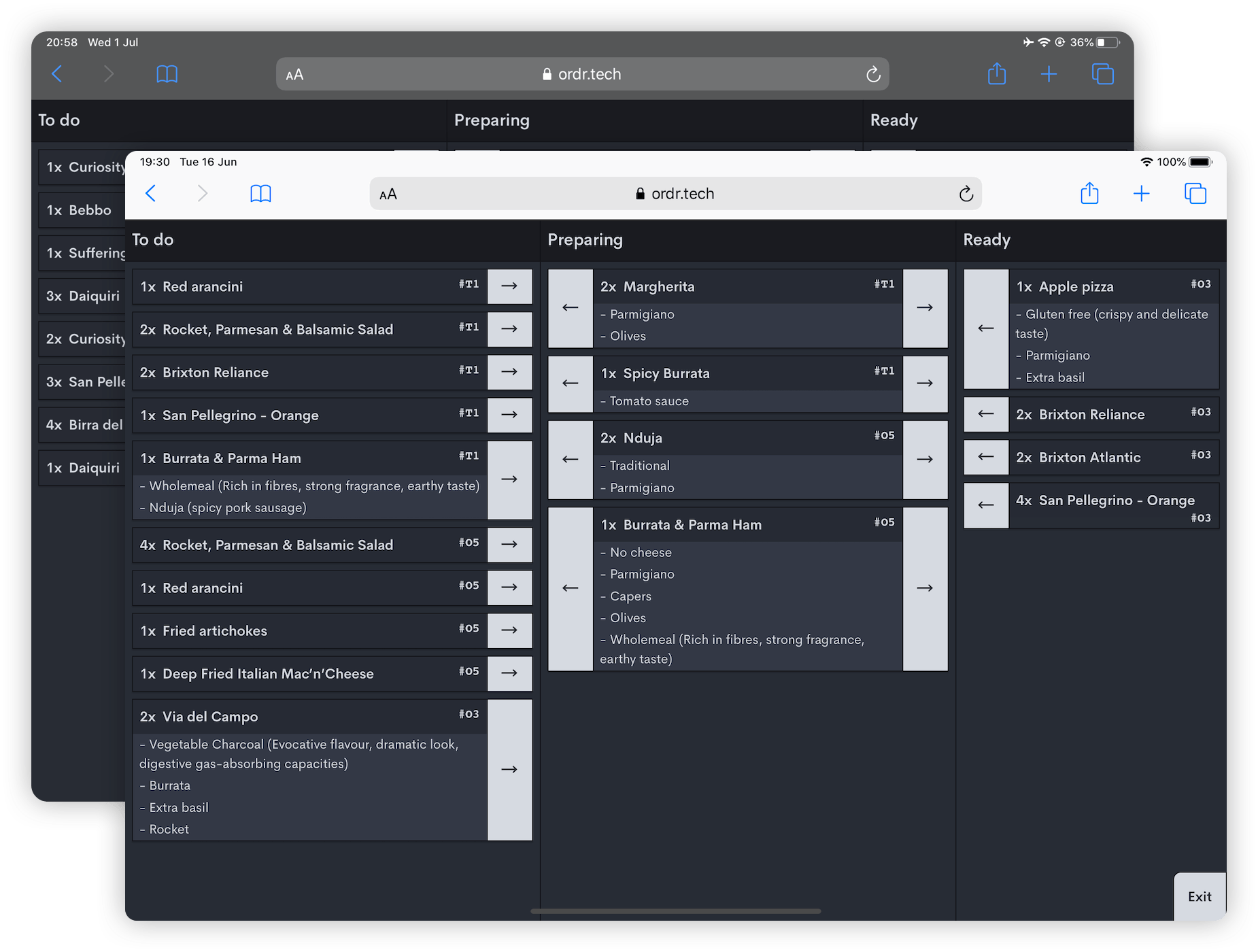 ORDR kitchen user interfaces