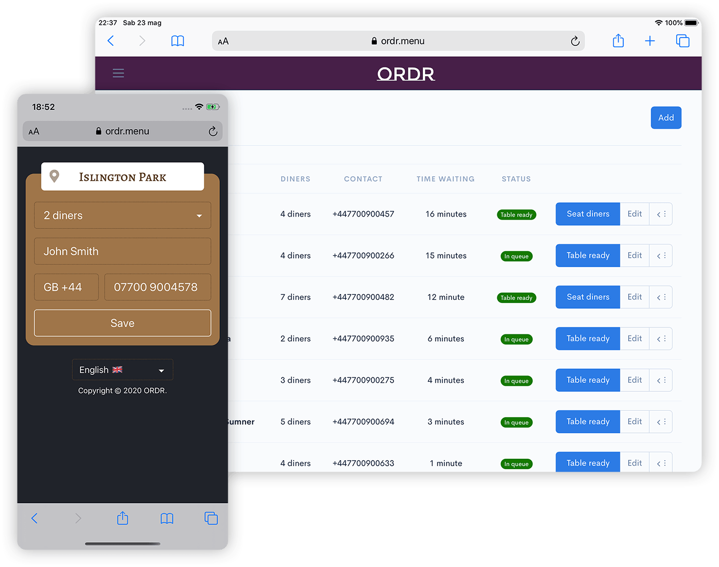 ORDR self-service queuing interface